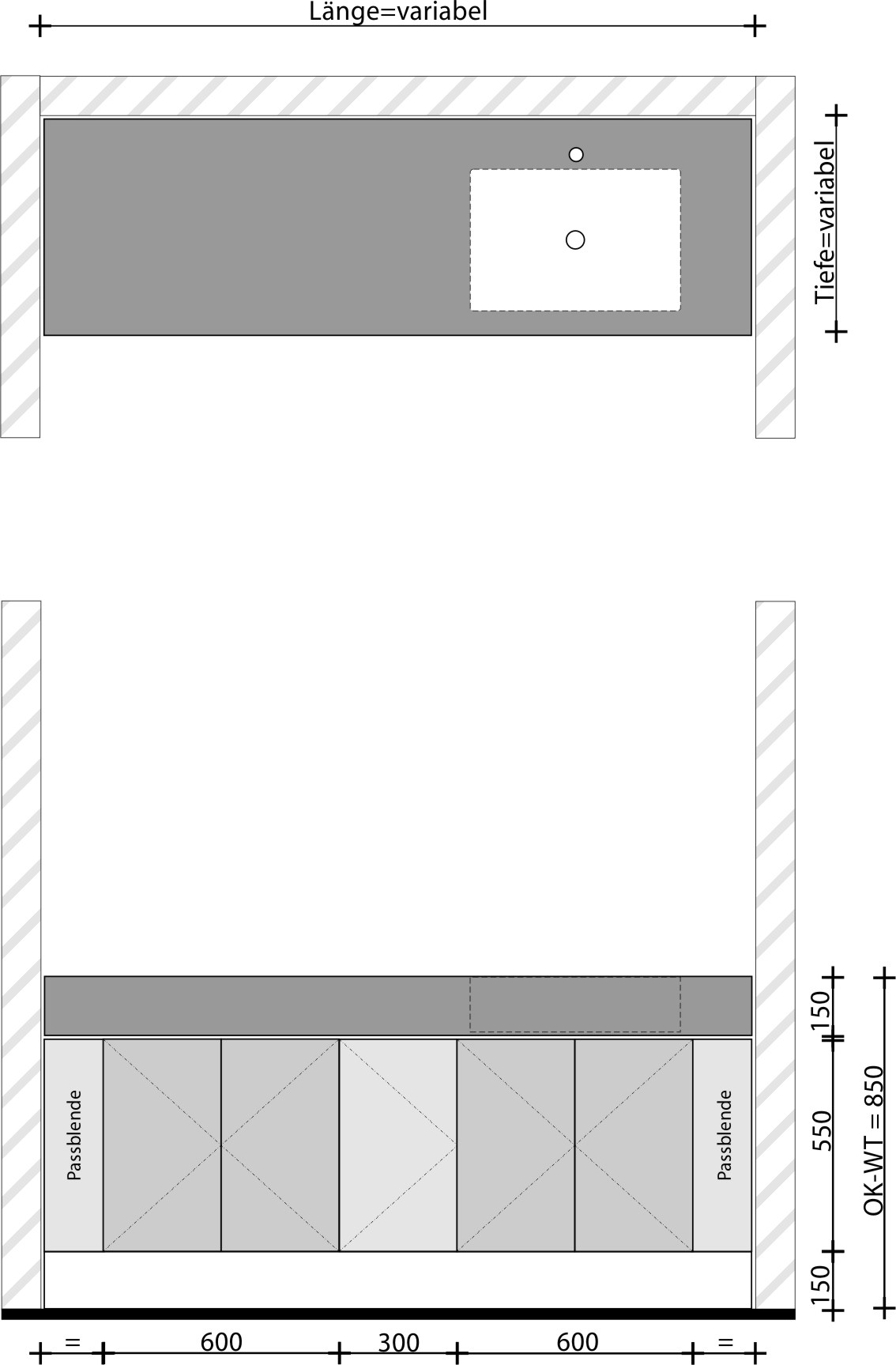 Waschtisch mit Unterschrank mit Ablage links