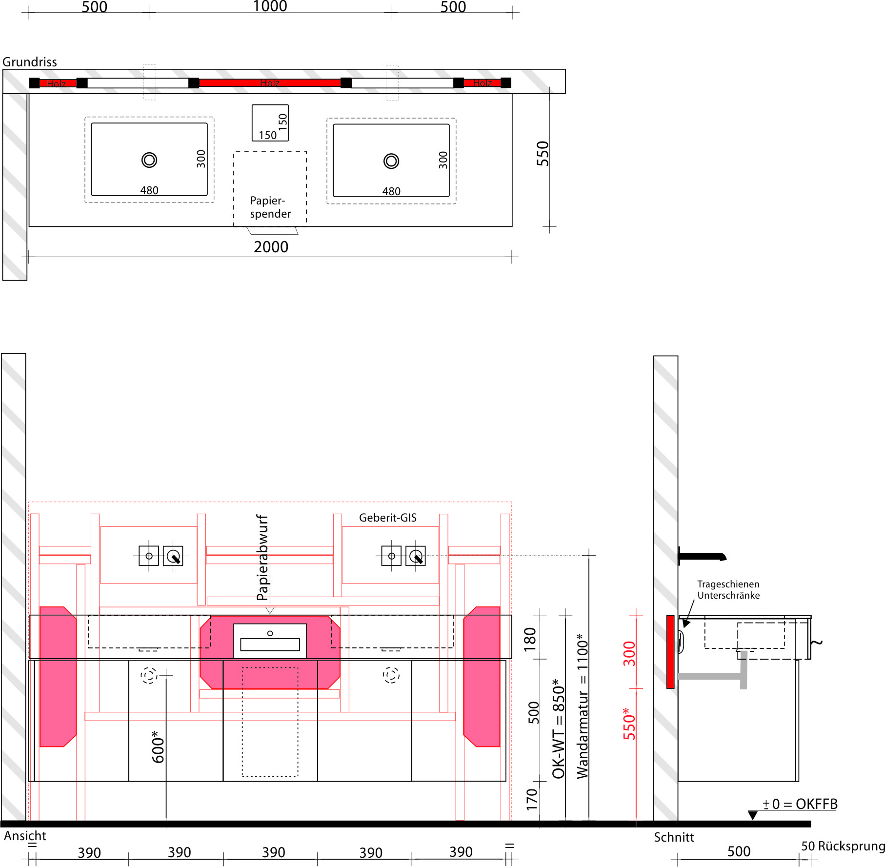 Gestell zur Montage von Waschtischen im Trockenbau